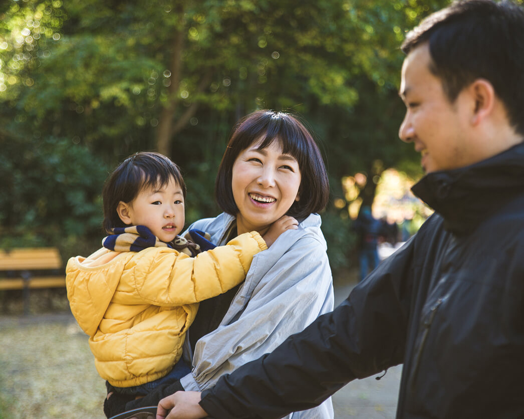 A family going for a walk